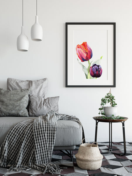 Tulips Rainbow & Black - Matte Poster Giclee Print