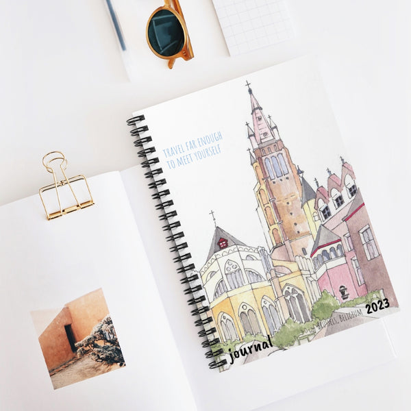 Brussels' Church Notre Dame Watercolor Art Cover - Spiral Notebook