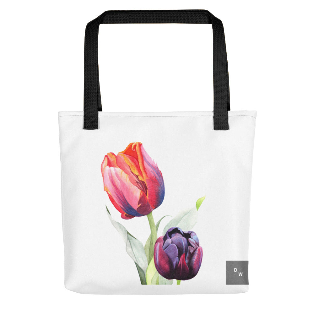 Rainbow & Black Tulips Tote bag - White