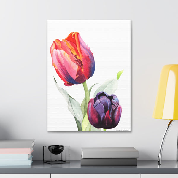 Tulips Rainbow & Black Art Canvas Gallery Print
