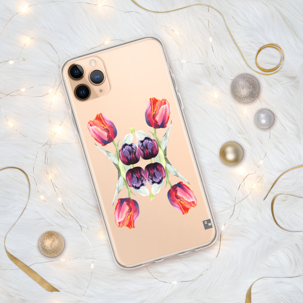 Tulips Rainbow & Black iPhone Case - Clear