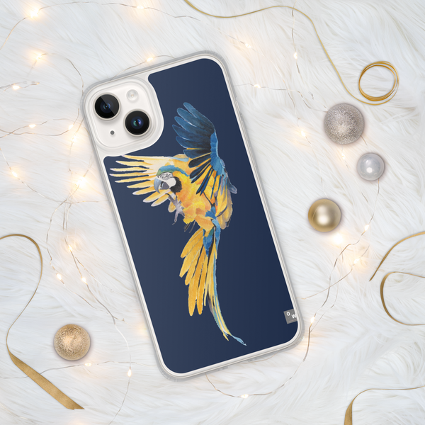 Blue Gold Macaw iPhone Case - Navy