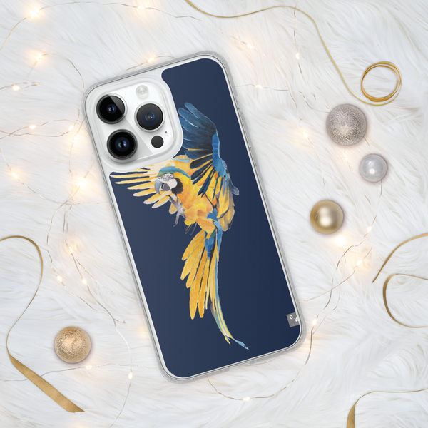 Blue Gold Macaw iPhone Case - Navy