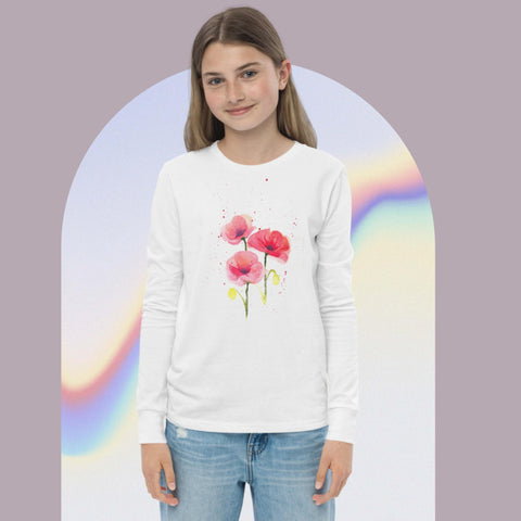 Poppies - Youth long sleeve Unisex tee - 3 colors