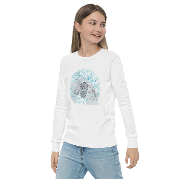 Snow Leopard - White Youth long sleeve Unisex tee - 4 Colors