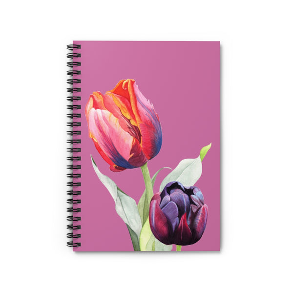Rainbow & Black Tulips Watercolor Art Cover Spiral Notebook - Ruled Line